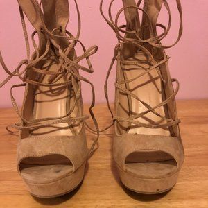 strappy sude nude platform sandals size 6.5